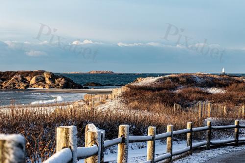 winter beach fence